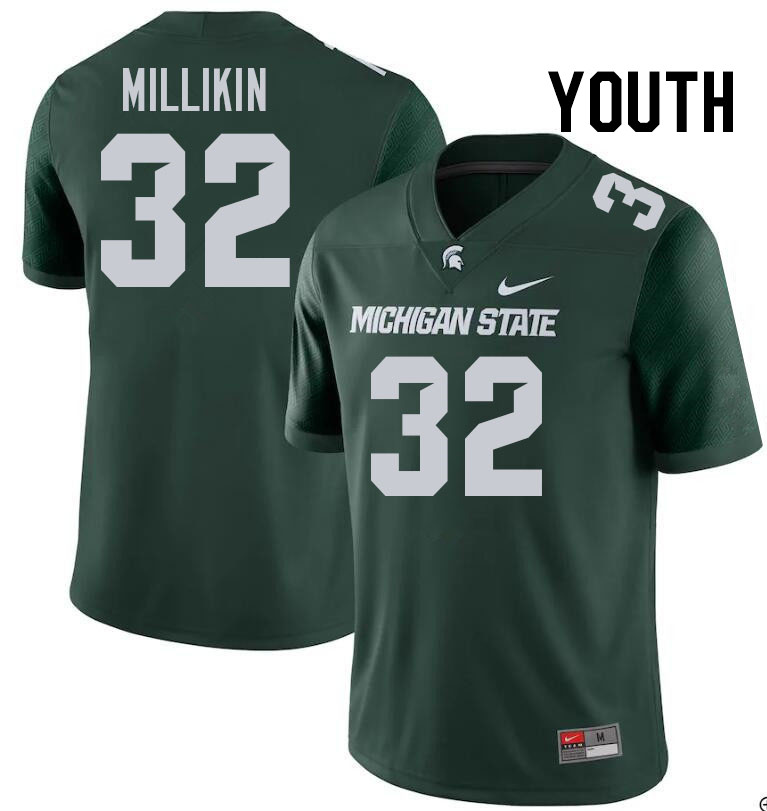 Youth #32 David Millikin Michigan State Spartans College Football Jerseys Stitched-Green